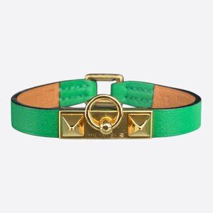 Hermes Green Swift & Gold Hardware Mini Rivale Bracelet
